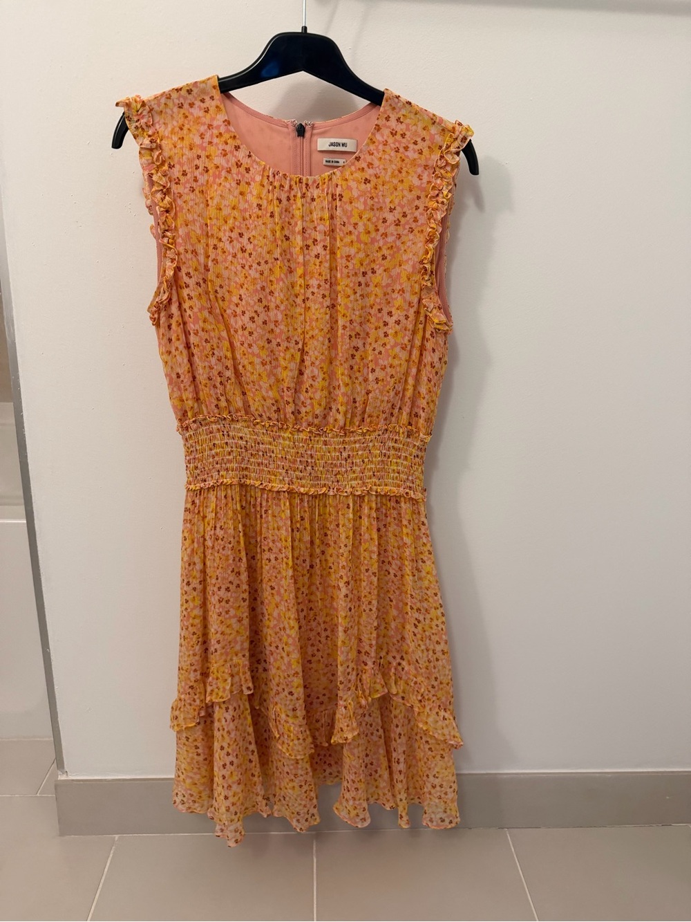 Jason Wu Peach and Yellow Floral Ruffle Dress